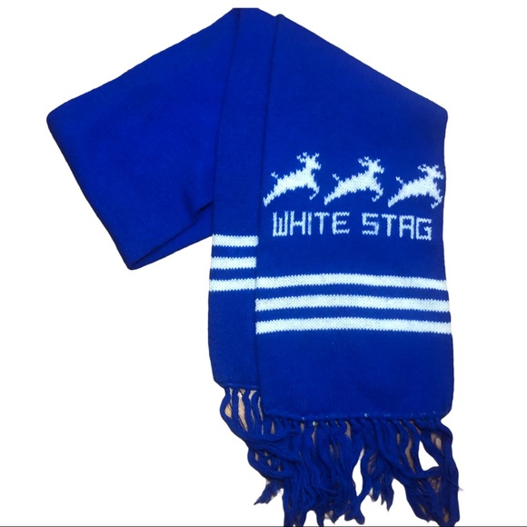Vtg 80s Winter Scarf White Stag - Picture 1 of 4